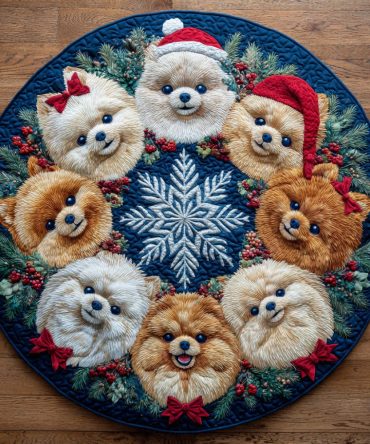 Holiday Pom Group Quilted Round Mat