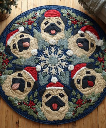 Holiday Pug Quilted Round Mat