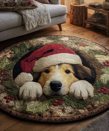 Holiday Shetland Sheepdog Quilted Round Mat