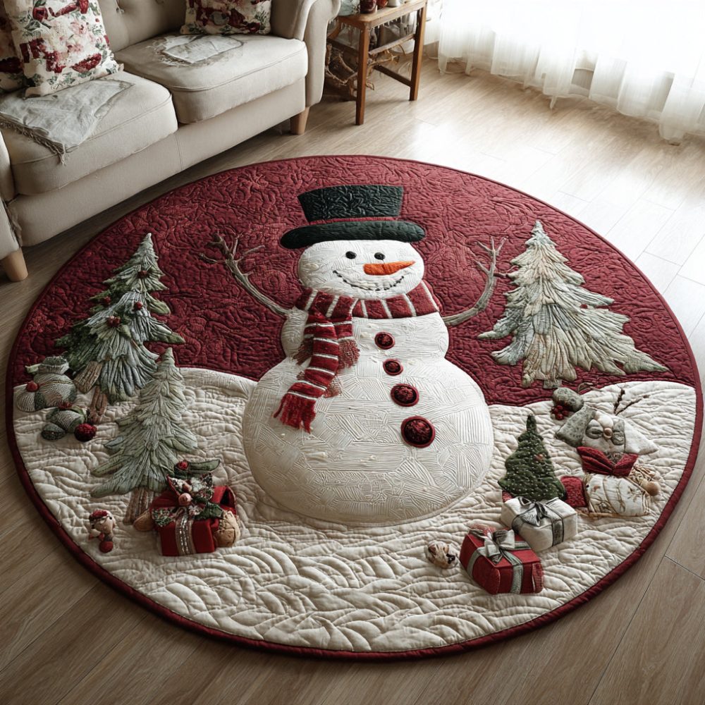 Holiday Snowman Gifts Quilted Round Mat