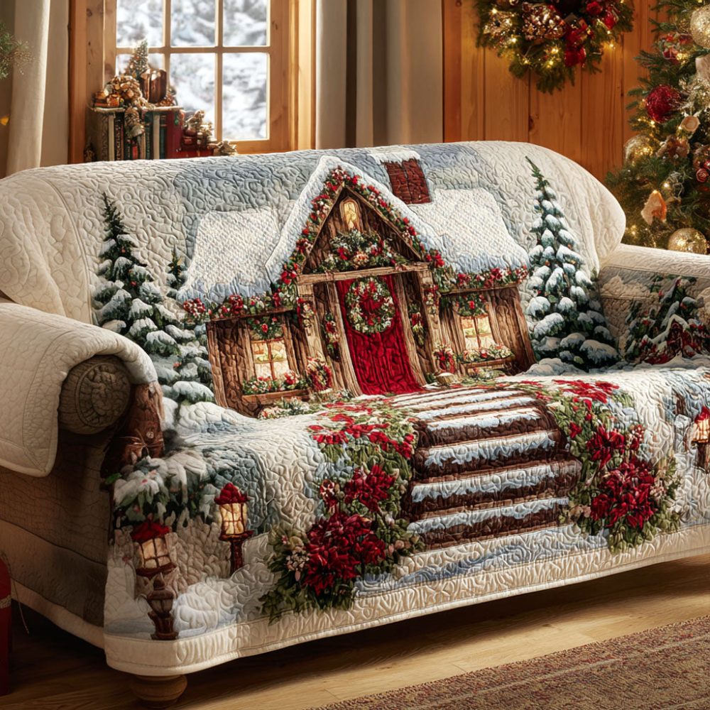 Holiday Welcome Cabin Quilted Sofa Cover
