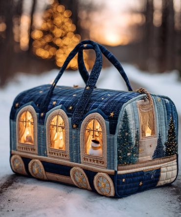 Holly Christmas Train Quilted Duffle Bag