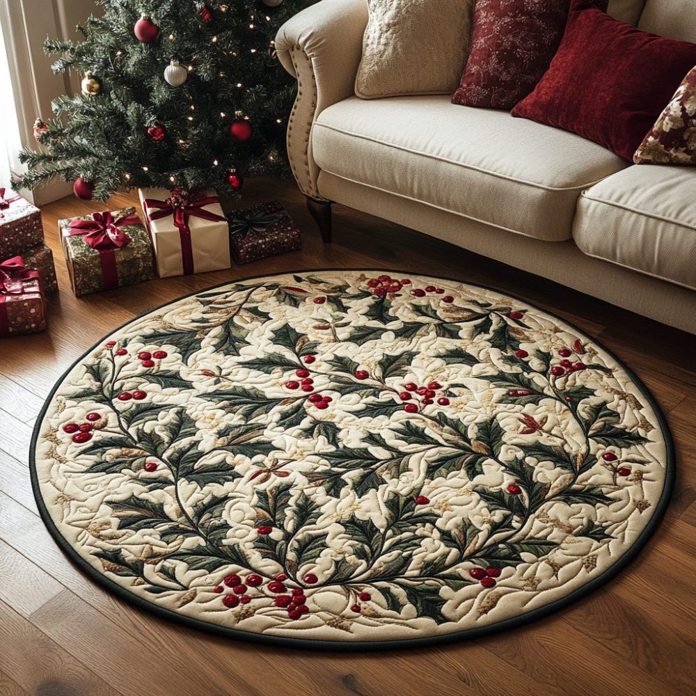 Holly Glow Quilted Round Mat