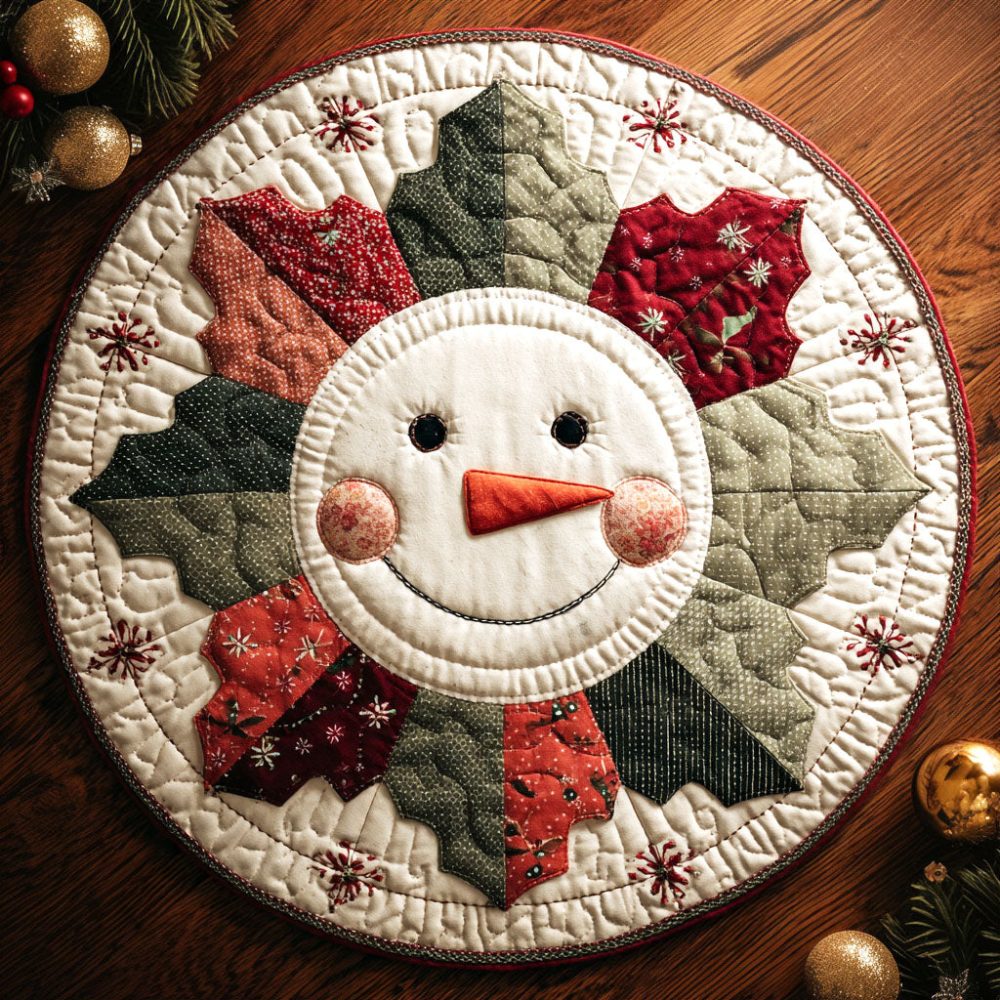 Holly Jolly Face Quilted Round Mat