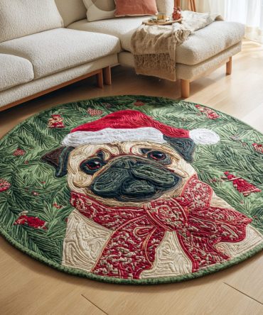 Holly Pug Scarf Quilted Round Mat