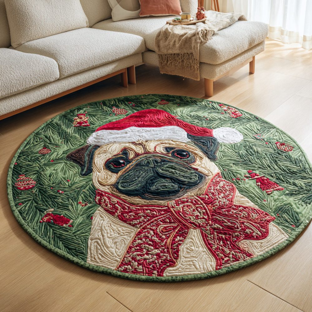 Holly Pug Scarf Quilted Round Mat