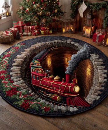 Holly Tunnel Locomotive Quilted Round Mat