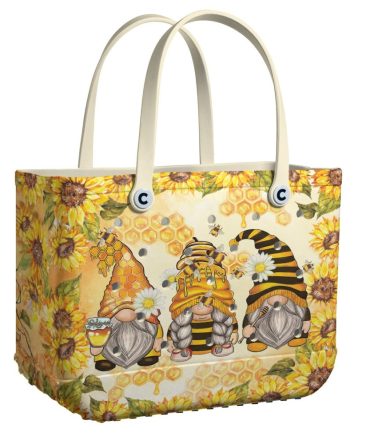Charming Gnome Tote Bag With Sunflower & Honey Bee Design - Perfect For Summer Outings!