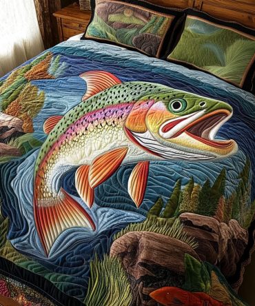 Hooked On Trout 3-Piece Quilted Bedding Set