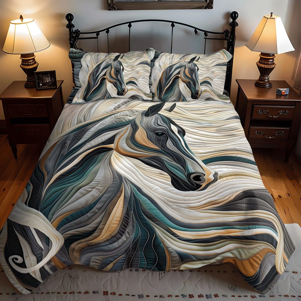Horse Grace 3-Piece Quilted Bedding Set