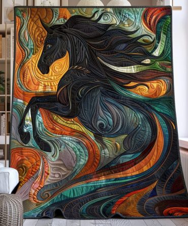 Horse Obsidian Quilted Blanket