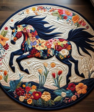 Horse Lover Floral Quilted Round Mat