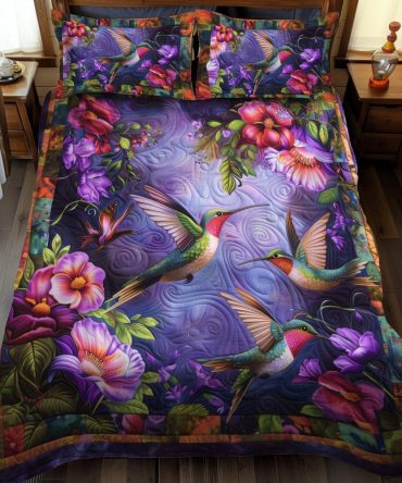 Hummingbird Haven 3-Piece Quilted Bedding Set