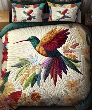 Hummingbird Harmony 3-Piece Quilted Bedding Set