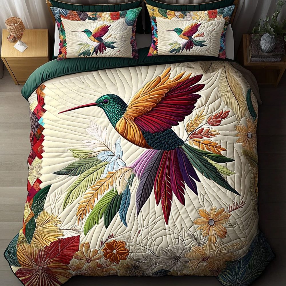 Hummingbird Harmony 3-Piece Quilted Bedding Set