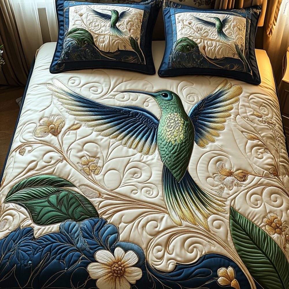 Hummingbird Haven 3-Piece Quilted Bedding Set
