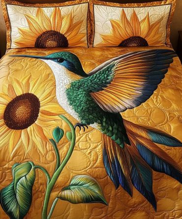 Hummingbird Sunflower 3-Piece Quilted Bedding Set