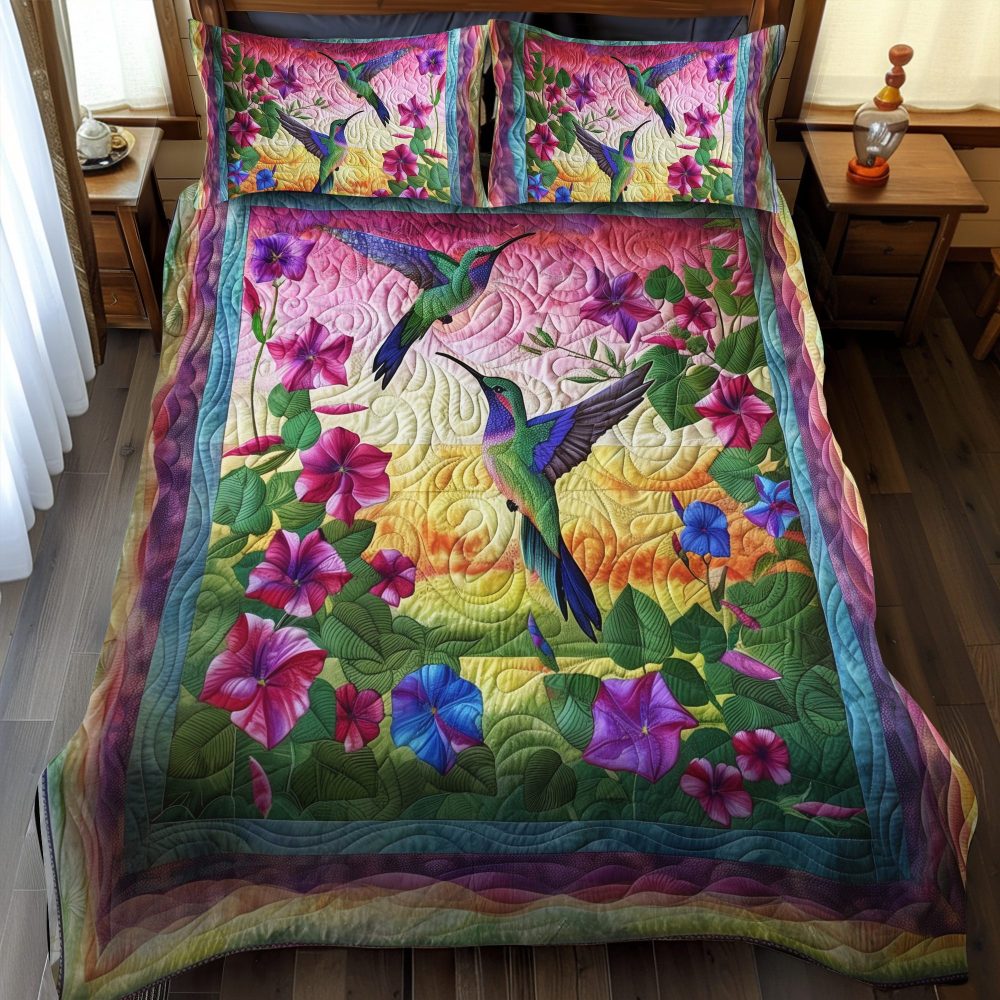 Hummingbird With Sunset 3-Piece Quilted Bedding Set - Image 2
