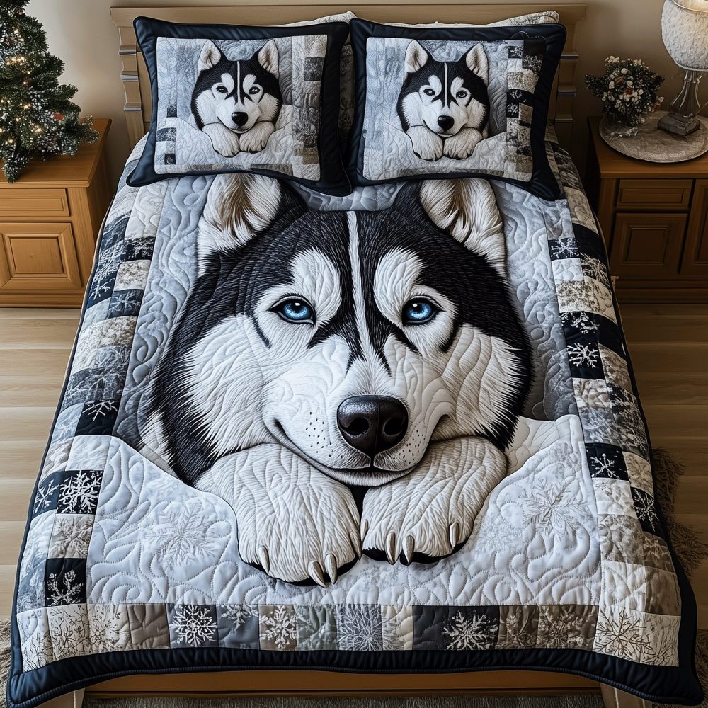 Husky Snowstorm 3-Piece Quilted Bedding Set