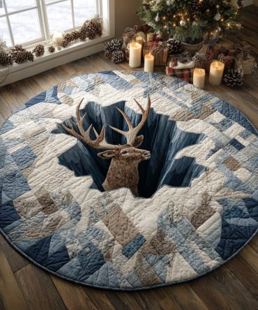 Icebound Elk Spirit Quilted Round Mat