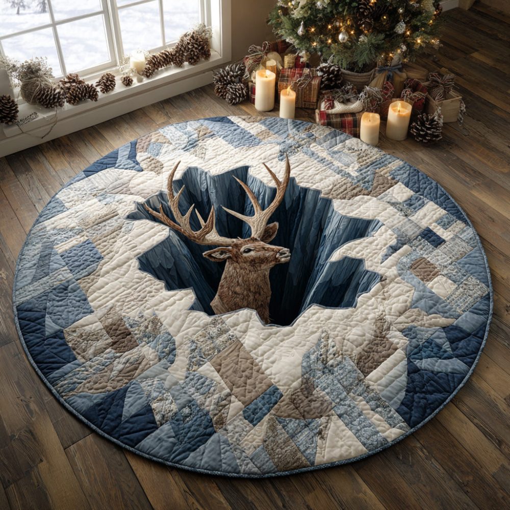 Icebound Elk Spirit Quilted Round Mat