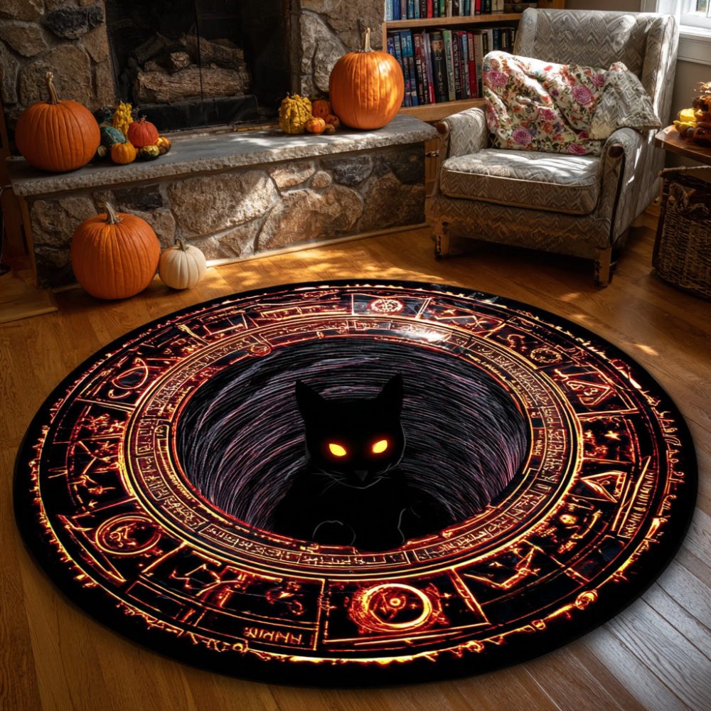Inferno Cat Quilted Round Mat