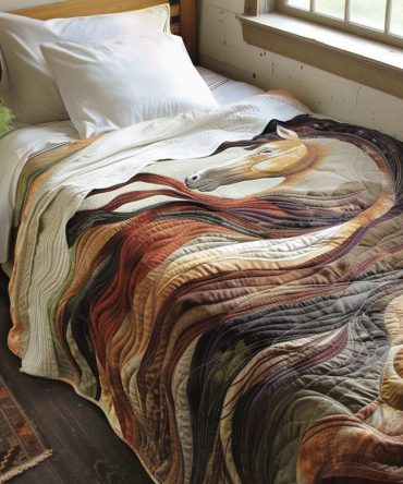 Inspiring Horse Design Quilted Blanket