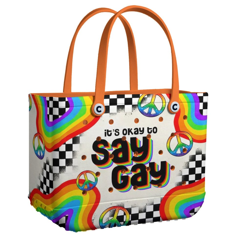 Bucket Tote Bag, Limited Edition Bogg Bag, Beach Bag It'S Okay To Say Gay