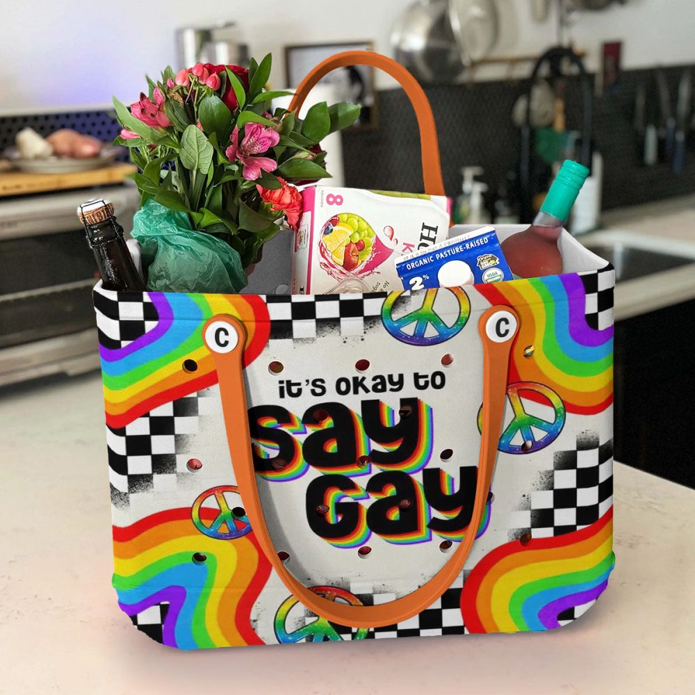 Bucket Tote Bag, Limited Edition Bogg Bag, Beach Bag It'S Okay To Say Gay - Image 4