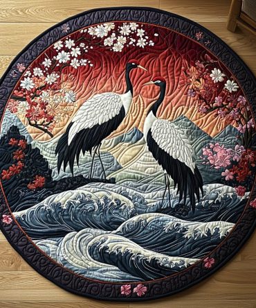 Japanese Crane Charm Quilted Round Mat