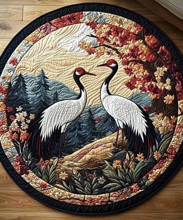 Japanese Crane Scenery Quilted Round Mat