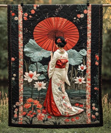 Japanese Geisha Elegance Quilted Blanket
