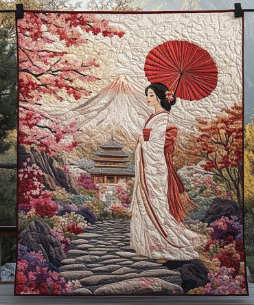 Japanese Geisha Quilted Blanket