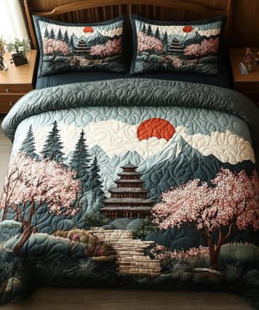 Japanese Pagoda 3-Piece Quilted Bedding Set
