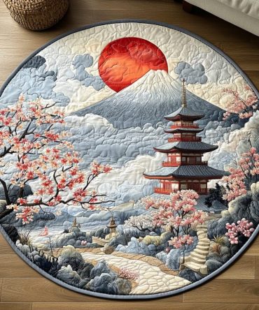 Japanese Pagoda Beauty Quilted Round Mat