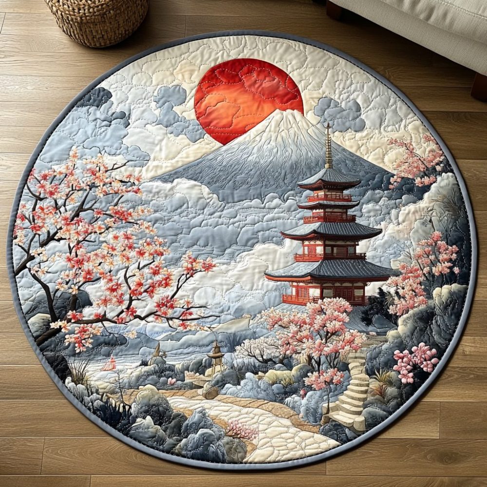 Japanese Pagoda Beauty Quilted Round Mat