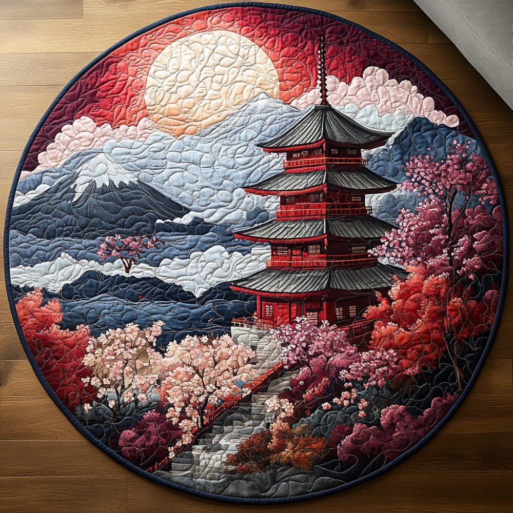 Japanese Pagoda Bloom Quilted Round Mat