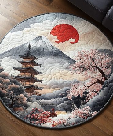 Japanese Pagoda Delight Quilted Round Mat