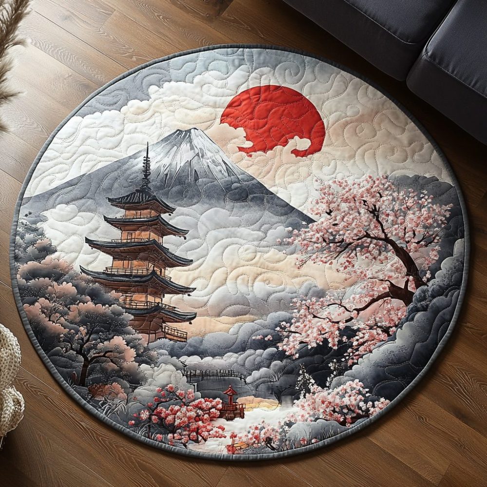 Japanese Pagoda Delight Quilted Round Mat
