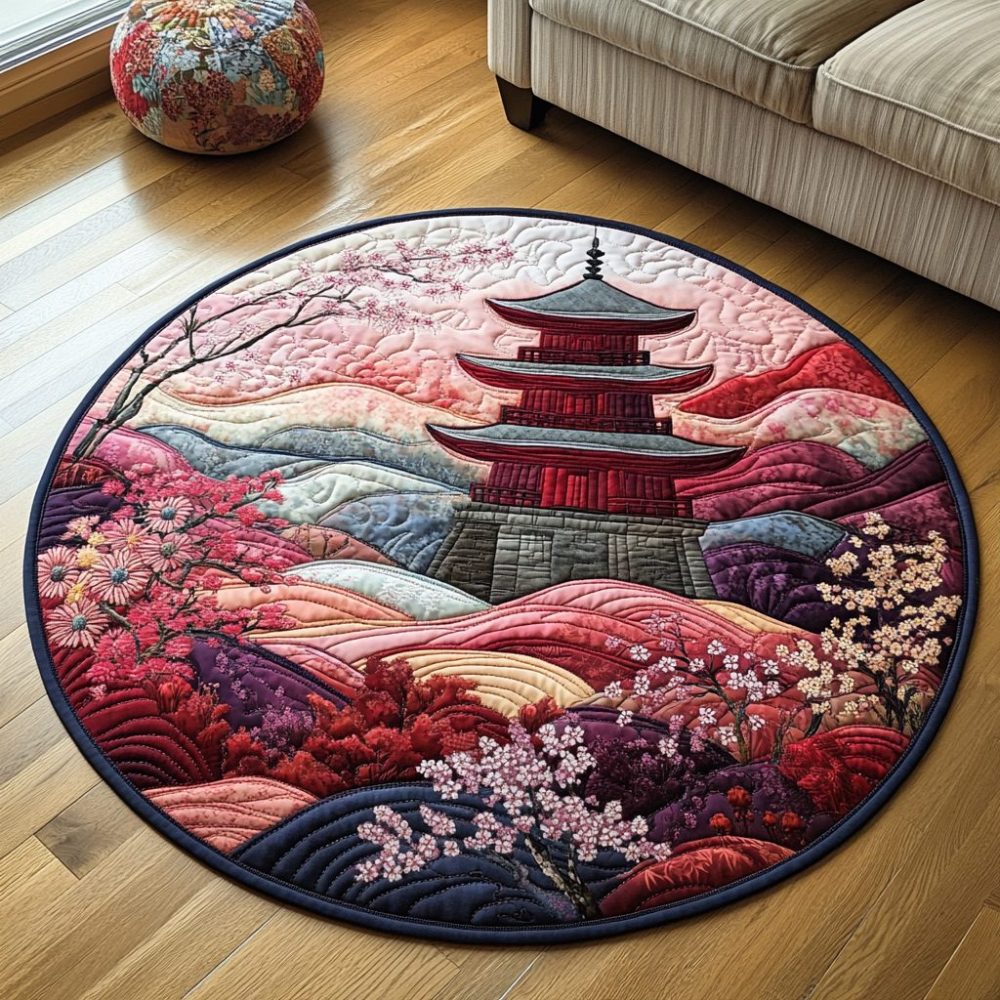 Japanese Pagoda Mystique Quilted Round Mat