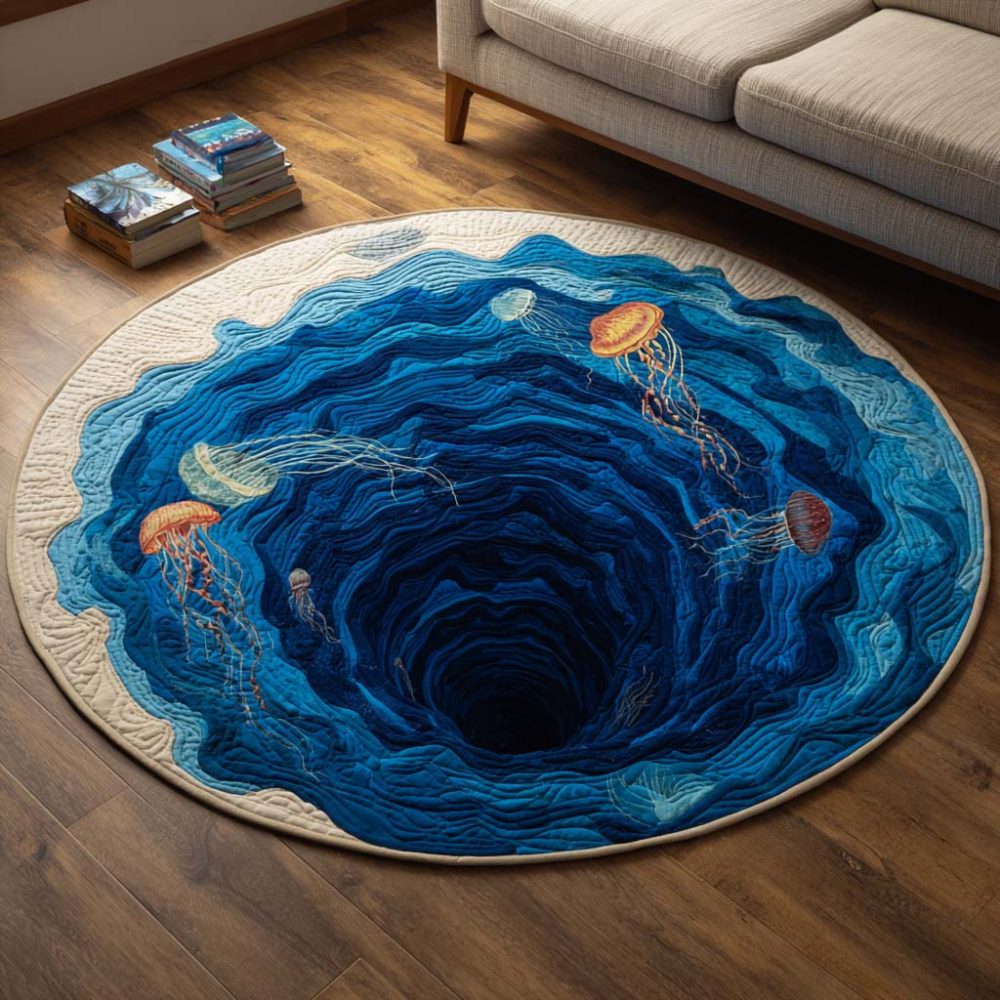Jellyfish Abyss Quilted Round Mat