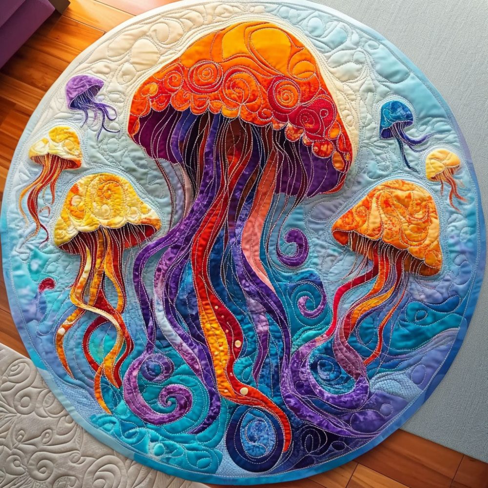 Jellyfish Bloom Quilted Round Mat