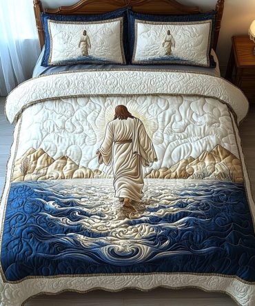 Jesus Walking On Water 3-Piece Quilted Bedding Set