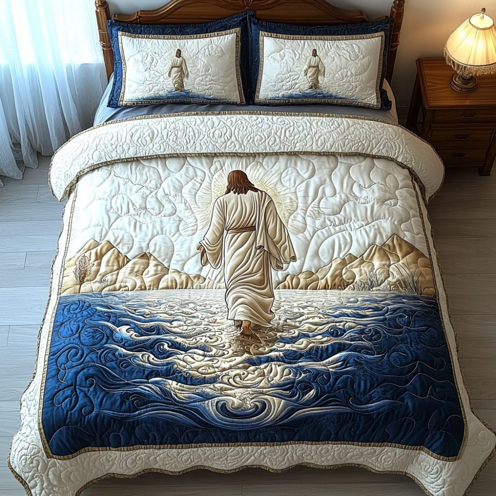 Jesus Walking On Water 3-Piece Quilted Bedding Set