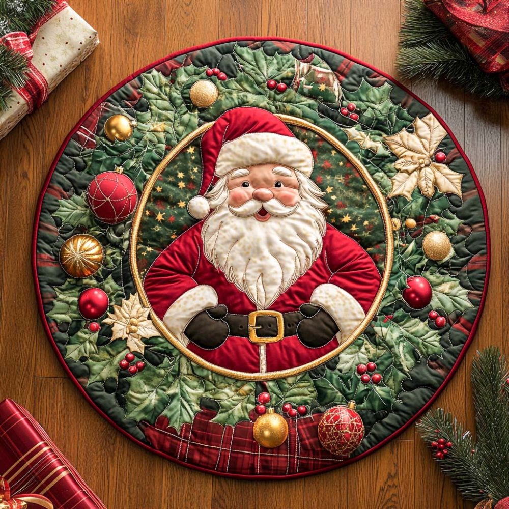 Jingle Bell Santa Quilted Round Mat