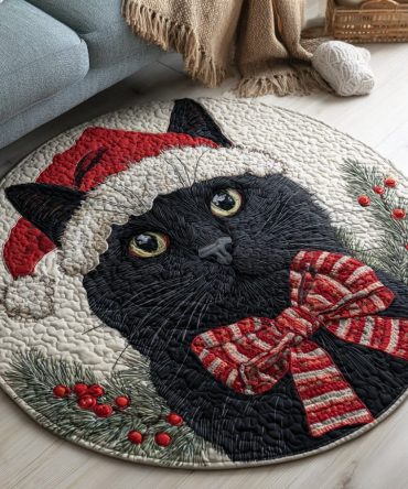 Jolly Black Cat Quilted Round Mat