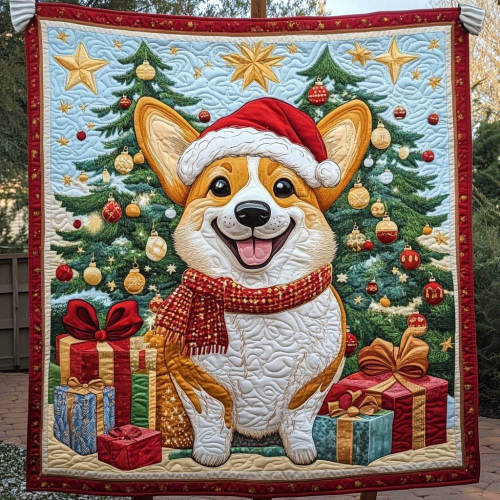 Jolly Corgi Christmas Quilted Blanket