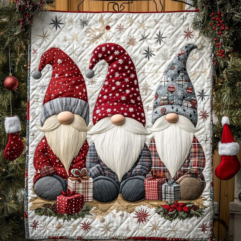 Jolly Gnome Cheer Quilted Blanket