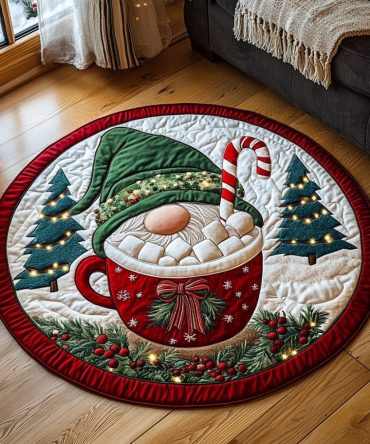 Jolly Gnome Cheer Quilted Round Mat