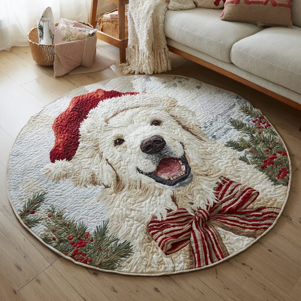 Jolly Great Pyrenees Quilted Round Mat